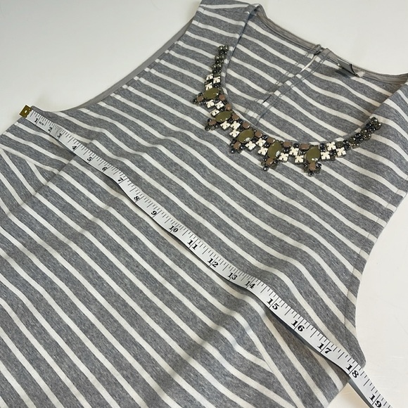 J. Crew grey and white striped jewelry embellished tank size medium - Picture 8 of 9